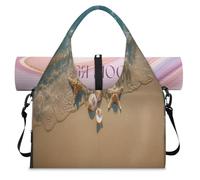 Bolsa de lona deportiva con diseño de estrella de mar y conchas marinas con compartimento para zapatos, para fin de semana, bolsa de equipaje para gimnasio, yoga, viajes, color, L, Bolsa de viaje