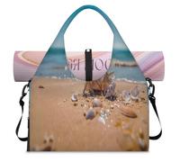 Bolsa de lona deportiva con diseño de estrellas de mar y conchas marinas con compartimento para zapatos, para fin de semana, bolsa de equipaje para gimnasio, yoga, viajes, color, L, Bolsa de viaje