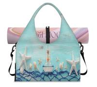 Bolsa de lona deportiva con diseño de estrellas de mar y conchas marinas con compartimento para zapatos, para fin de semana, para la noche, para gimnasio, yoga, viajes, color, L, Bolsa de viaje