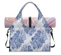 Bolsa de lona deportiva con diseño de flores abstractas con compartimento para zapatos, bolsa de fin de semana con flores azules, bolsa de equipaje para gimnasio, yoga, viajes, color, L, Bolsa de