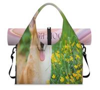 Bolsa de lona deportiva con diseño de flores galesas con compartimento para zapatos, lindo Corgi fin de semana, bolsa de equipaje para gimnasio, yoga, viajes, color, L, Bolsa de viaje