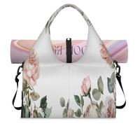 Bolsa de lona deportiva con diseño de flores y hojas de eucalipto para mujeres y hombres, bolsa de fin de semana con compartimento para zapatos, bolsa de hombro para yoga, gimnasio, viajes, color, L,
