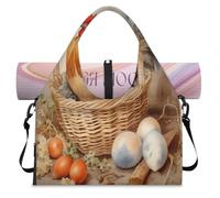 Bolsa de lona deportiva con diseño de huevos de gallo con compartimento para zapatos, para fin de semana, para la noche, para gimnasio, yoga, viajes, color, L, Bolsa de viaje