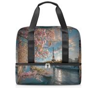Bolsa de lona deportiva con diseño de la Torre Eiffel con flores primaverales para mujeres, hombres, niños y niñas, 21 L, para fin de semana, para viajes, gimnasio, yoga, color, Big, Organizador de