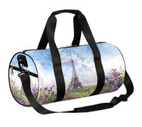 Bolsa de lona deportiva con diseño de la Torre Eiffel de acuarela, para entrenamiento, ligera, para fin de semana, viajes, para hombres y mujeres (flores moradas), Torre Eiffel de acuarela, 17.6(L) x