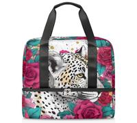Bolsa de lona deportiva con diseño de leopardo y rosa para mujeres, hombres, niños, Kirls, 21 L, bolsas de fin de semana, bolsa separada para viajes, gimnasio, yoga, color, 21L, Organizador de bolsas