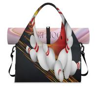 Bolsa de lona deportiva con diseño de llamas de bolos, con compartimento para zapatos, bolos, deportes, fin de semana, para la noche, para gimnasio, yoga, viajes, color, L, Bolsa de viaje