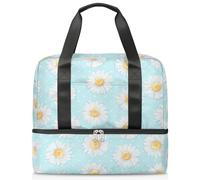 Bolsa de lona deportiva con diseño de margaritas para mujeres, hombres y niños, margaritas florales, bolsas de fin de semana para pasar la noche, bolsas húmedas separadas de 21 L para viajes,
