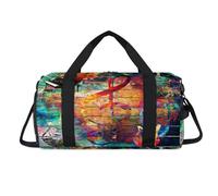 Bolsa de lona deportiva con diseño de notas musicales de arte abstracto con compartimento para zapatos, bolsa de fin de semana, viajes, gimnasio, organizador de equipaje para mujeres, hombres, niños y