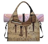 Bolsa de lona deportiva con diseño de notas musicales de piano para mujeres y hombres, bolsa de fin de semana con compartimento para zapatos, bolsa de hombro para yoga, gimnasio, viajes, color, L,