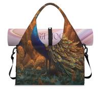 Bolsa de lona deportiva con diseño de pavo real con compartimento para zapatos, para fin de semana, para la noche, para gimnasio, yoga, viajes, color, L, Bolsa de viaje