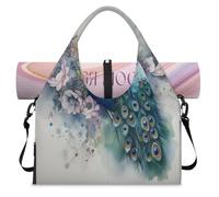 Bolsa de lona deportiva con diseño de pavo real y flores de acuarela para mujeres y hombres, bolsa de fin de semana con compartimento para zapatos, bolsa de hombro para yoga, gimnasio, viajes, color,
