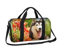 Bolsa de lona deportiva con diseño de perro Husky de flores, bolsa de viaje para el gimnasio, bolsa de lona para niños, niñas, niños, mujeres y hombres