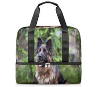 Bolsa de lona deportiva con diseño de perro pastor alemán para mujeres, hombres y niños, estampado de perro Kirls para fin de semana, bolsas de noche separadas para mojado, bolsa de mano de 21 L para