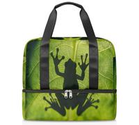 Bolsa de lona deportiva con diseño de rana de árbol de hoja verde para mujeres, hombres, niños y niñas, 21 L, para fin de semana, bolsa de viaje separada para viajes, gimnasio, yoga, color, Big,