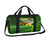 Bolsa de lona deportiva con diseño de rana y hojas de palmera, rana tropical, para fin de semana, para la noche, casual, viajes, gimnasio, equipaje, para niños, niñas, niños, mujeres y hombres