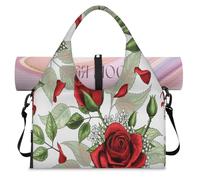 Bolsa de lona deportiva con diseño de rosas rojas, con compartimento para zapatos, fin de semana, bolsa de equipaje para gimnasio, yoga, viajes, color, L, Bolsa de viaje