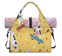 Bolsa de lona deportiva con diseño de vaca, con compartimento para zapatos, divertida vaca, fin de semana, bolsa de equipaje para gimnasio, yoga, viajes, color, L, Bolsa de viaje