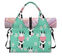 Bolsa de lona deportiva con diseño de vaca de dibujos animados con compartimento para zapatos, linda vaca, fin de semana, bolsa de equipaje para gimnasio, yoga, viajes, color, L, Bolsa de viaje