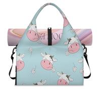 Bolsa de lona deportiva con diseño de vacas de flores para mujeres, hombres, vacas, fin de semana, bolsa de noche con compartimento para zapatos, bolsa de hombro para yoga, gimnasio, viajes, color, L,