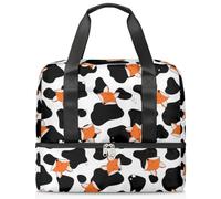 Bolsa de lona deportiva con diseño de vacas y zorros para mujeres, hombres, niños, Kirls Cows, fin de semana, bolsas de noche separadas por mojado, bolsa de mano de 21 L para viajes, gimnasio, yoga,