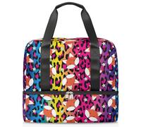 Bolsa de lona deportiva con diseño de zorro divertido de leopardo para mujeres, hombres y niños, Kirls colorido leopardo fin de semana, bolsas de noche separadas para mojado, bolsa de mano de 21 L