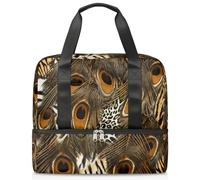 Bolsa de lona deportiva con estampado animal para mujeres, hombres y niños, Kirls plumas de pavo real, estampado de tigre, fin de semana, bolsas de noche separadas para mojado, bolsa de mano de 21 L