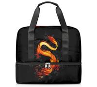 Bolsa de lona deportiva con estampado de dragón para mujeres, hombres, niños, Kirls Chinese Dragon Weekend Overnight Bags Wet Seperated 21 L Tote Bag for Travel Gym Yoga, color, 21L, Organizador de
