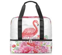 Bolsa de lona deportiva con estampado de flores de flamenco, para mujeres, hombres, niños, Kirls Flamingo, floral, fin de semana, bolsas de noche separadas para mojado, bolsa de mano de 21 L para