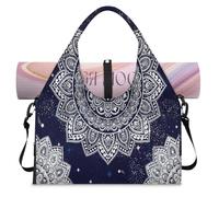 Bolsa de lona deportiva con estampado de flores étnicas y mandala, con compartimento para zapatos, fin de semana, bolsa de equipaje para gimnasio, yoga, viajes, color, L, Bolsa de viaje