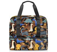Bolsa de lona deportiva con estampado de tigre para mujeres, hombres, niños, Kirls Tiger Dinosaurio, lindo fin de semana, bolsas de noche separadas para mojado, bolsa de mano de 21 L para viajes,
