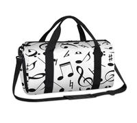 Bolsa de lona deportiva con notas musicales, color negro, para fin de semana, para la noche, viajes, gimnasio, equipaje, para niños, niñas, niños, mujeres y hombres