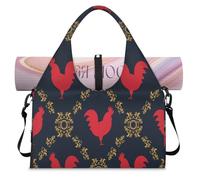 Bolsa de lona deportiva con patrón de gallo rojo para mujeres y hombres, bolsa de fin de semana con compartimento para zapatos, bolsa de equipaje para yoga, gimnasio, viajes, color, L, Organizador de
