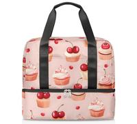 Bolsa de lona deportiva con patrón de magdalenas de cerezas para mujeres, hombres y niños, bolsas de fin de semana para pasar la noche, bolsa de mano separada para viajes, gimnasio, yoga, color, 21L,