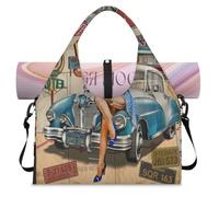 Bolsa de lona deportiva con póster vintage de América con compartimento para zapatos, bolsa de fin de semana de Estados Unidos, bolsa de equipaje para gimnasio, yoga, viajes, color, L, Bolsa de viaje