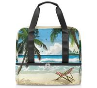 Bolsa de lona deportiva con temática de playa oceánica para mujeres, hombres y niños, Kirls Palm Tree Ocean Weekend Overnight Bags Wet Seperated 21 L Tote Bag for Travel Gym Yoga, color, 21L,