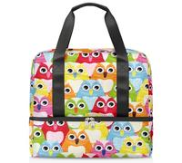 Bolsa de lona deportiva de búho colorido para mujeres, hombres, niños, Kirls lindo pájaro fin de semana, bolsas de noche separadas para mojado, bolsa de mano de 21 L para viajes, gimnasio, yoga,