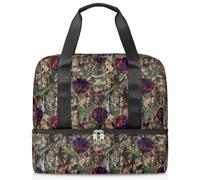 Bolsa de lona deportiva de camuflaje para atletas de baloncesto para mujeres, hombres y niños, Kirls abstracto bosque camuflaje fin de semana bolsas de noche húmedas separadas 21 L bolsa de mano para