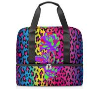 Bolsa de lona deportiva de leopardo con calavera colorida para mujeres, hombres y niños, Kirls Rose Skull Weekend Overnight Bags Wet Seperated 21 L Tote Bag for Travel Gym Yoga, color, 21L,