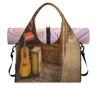 Bolsa de lona deportiva de madera para mujer, hombre, guitarra, fin de semana, bolsa de noche con compartimento para zapatos, bolsa de hombro para yoga, gimnasio, viajes, color, L, Organizador de
