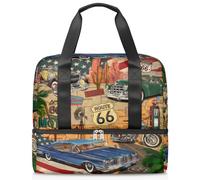 Bolsa de lona deportiva de reparación de póster vintage Ruta 66 para mujeres, hombres y niños, Kirls Vintage Garage Weekend Overnight Bags Wet Seperated 21 L Tote Bag for Travel Gym Yoga, color, 21L,
