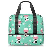 Bolsa de lona deportiva de vaca de dibujos animados de flores para mujeres, hombres y niños, Kirls linda vaca fin de semana bolsas de noche húmedas separadas 21 L bolsa de mano para viajes, gimnasio,