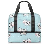 Bolsa de lona deportiva de vacas de dibujos animados para mujeres, hombres y niños, Kirls divertidas vacas, fin de semana, bolsas de noche separadas para mojado, bolsa de mano de 21 L para viajes,