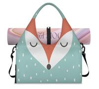 Bolsa de lona deportiva de zorro de dibujos animados para mujeres y hombres, bonita bolsa de fin de semana con compartimento para zapatos, bolsa de hombro para yoga, gimnasio, viajes, color, L,