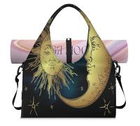Bolsa de lona deportiva estilo bohemio antiguo con diseño de sol y luna para mujeres y hombres, bolsa de fin de semana con compartimento para zapatos, bolsa de hombro para yoga, gimnasio, viajes,