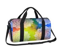 Bolsa de lona deportiva étnica con diseño de mandala de flores coloridas para fin de semana, bolsa de viaje, gimnasio, bolsa de lona para niños, niñas, niños, mujeres y hombres