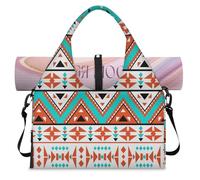 Bolsa de lona deportiva geométrica de color étnico para mujeres y hombres, bolsa de fin de semana con compartimento para zapatos, bolsa de hombro para yoga, gimnasio, viajes, color, L, Organizador de