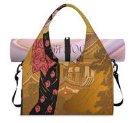 Bolsa de lona deportiva japonesa Geisha para mujer con compartimento para zapatos, bolsa japonesa de fin de semana para la noche, bolsa de equipaje para gimnasio, yoga, viajes, color, L, Bolsa de