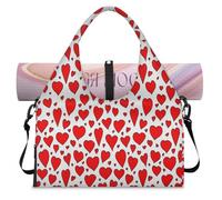 Bolsa de lona deportiva para el día de San Valentín con corazón rojo para mujeres y hombres, bolsa de fin de semana roja con compartimento para zapatos, bolsa de equipaje para yoga, gimnasio, viajes,