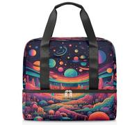 Bolsa de lona deportiva para mujeres, hombres, niños, Kirls, diseño abstracto colorido galaxia planeta 21 L bolsas de fin de semana para pasar la noche bolsa húmeda separada para viajes, gimnasio,
